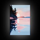 Sunset Reflections, Coastal Wall Art, Framed Canvas Print, Minimalist Landscape, Pastel Beach Decor, Living Room Art, Modern Seascape