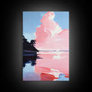 Pink Sky, Minimalist Coastal Art, Framed Canvas Print, Modern Landscape, Boho Sunset Painting, Living Room Wall Art, Serene Beach Decor