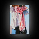 Pink Scarf, Fashion Illustration, Cozy Autumn Art, Feminine Style, Framed Canvas Print, Modern Wall Art, Soft Aesthetic, Unique Gift
