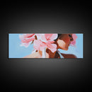 Floral Woman, Feminine Beauty, Elegant Portrait, Boho Canvas Print, Bedroom Wall Art, Modern Aesthetic, Pastel Pink Home Decor