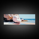 Beach Boulders, Coastal Landscape, Tranquil Escape, Framed Canvas Print, Ocean Wall Art, Boho Decor, Relaxing Seaside Painting