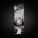Snowy Peak, Mountain Reflection, Black White Nature, Adventure Landscape, Cabin Decor, Hiking Art, Framed Canvas Print