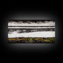 Coastal Horizon, Black and White Beach, Minimalist Seascape, Monochrome Art, Nature Inspired, Framed Canvas Print, Office Wall Decor
