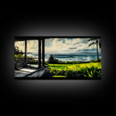 Tropical Beach View, Ocean Canvas Print, Relaxing Coastal Painting, Serene Landscape Wall Art, Living Room Decor, Framed Canvas Print