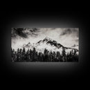Mountain Landscape, Black and White, Framed Canvas Print, Nature Wall Art, Rustic Home Decor, Modern Farmhouse, Large Wall Art