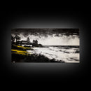 Coastal Landscape, Black and White, Framed Canvas Print, Beach House Wall Art, Nautical Decor, Ocean View Art, Minimalist Seascape