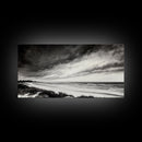 Coastal Storm, Dramatic Beach Scene, Black and White Seascape, Modern Coastal Art, Neutral Wall Decor, Canvas Print, Living Room Art