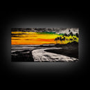 Tropical Beach, Sunset Painting, Ocean Horizon, Modern Coastal Decor, Palm Tree Art, Framed Canvas Print, Living Room Wall Art, Beach Scene
