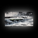 Ocean Wave, Coastal Art, Large Wall Art, Black and White Painting, Abstract Seascape, Living Room Decor, Framed Canvas Print, Beach House