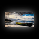 Green Canoe, Tranquil Art, Lake Landscape, Serene Cabin Wall Art, Adventure Home Decor, Living Room Art, Framed Canvas Print