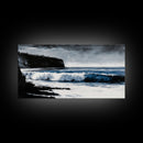 Ocean Waves, Coastal Scene, Monochrome Seascape, Framed Canvas Print, Beach House Decor, Minimalist Ocean Art, Modern Wall Art