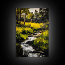 Stream Forest, Impressionist, Framed Canvas Print, Nature Wall Art, Greenery Landscape, Relaxing Home Art, Living Room Decor, Country Style