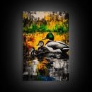 Ducks Pond Nature, Framed Canvas Print, Wildlife Art, Vibrant Watercolor Style, Rustic Wall Decor, Country Home Art, Gift Idea