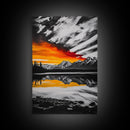 Fiery Sunset, Mountain Reflection, Canvas Print, Lake Wall Art, Nature Photography, Rustic Decor, Living Room Art, Fall Color Palette