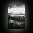 Misty Mountains, Moody Wall Art, Rustic Home Decor, Cabin Wall Art, Neutral Aesthetic, Black and White, Framed Canvas Print