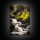 Forest Waterfall, Nature Wall Art, Serene Landscape, Green and Black Art, Tranquil Home Decor, Framed Canvas Print, Bedroom Wall Art