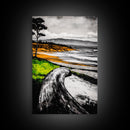 Driftwood Shore, Ocean Beach Wall Art, Modern Coastal Decor, Nature Seascape Print, Tranquil Waves, Framed Canvas Print