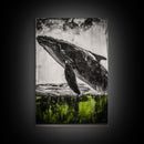 Humpback Whale, Ocean Wall Art, Framed Canvas Print, Black and White Art, Nautical Decor, Beach House Art, Coastal Wall Art