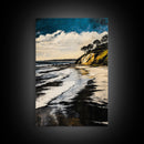 Sunset Beach, Cliffside View, Ocean Landscape, Nature Wall Art, Framed Canvas Print, Coastal Home Decor, Golden Hour, Serene Scene