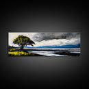 Stormy Landscape, Dramatic Tree Art, Coastal Wall Art, Nature Inspired Decor, Framed Canvas Print, Living Room Art, Moody Wall Art, Blue Tones