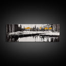 Forest Reflection, Wooden Bridge, Still Water, Black and White, Framed Canvas Print, Minimalist Wall Art, Living Room Art, Nature Decor