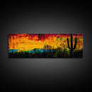 Desert Sunset, Cactus Painting, Southwest Landscape, Framed Canvas Print, Vibrant Wall Art, Arizona Art, Boho Decor, Warm Color Palette