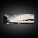 Misty Ocean, Coastal Hills, Foggy Landscape, Framed Canvas Print, Black and White Art, Monochrome Painting, Nature Wall Art, Office Decor