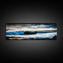 Powerful Ocean Wave, Realistic Seascape Art, Blue Water Wall Decor, Coastal Living Room Art, Surfer Beach Print, Framed Canvas Print