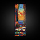 Ocean Sunset, Arched View, Coastal Glow, Framed Canvas Print, vibrant beach sunset art, tropical patio decor, colorful kitchen wall art