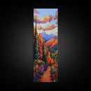 Desert, Mountains, Bold, Colors, Framed Canvas Print with red rock trail, southwest boho decor, hallway art, vibrant mountain landscape