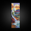 Rainbow, Wave, Sea, Surf, Framed Canvas Print, Bold Ocean Art, Coastal Wall Decor, Surfer Boho Style, Beach House Accent