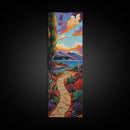 Coastal Trail, Ocean Cliffs, Vibrant Shoreline Art, Tropical Nature Decor, Scenic Summer Landscape, Framed Canvas Print