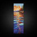 Sunset Water, Church View, Serene Horizon, Framed Canvas Print, abstract water reflections, spiritual art, peaceful living room wall decor