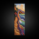 Cliffside Ocean, Rainbow, Waves – Canvas Print bold beach artwork, coastal living room art, tropical ocean scene, textured vibrant painting