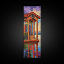 Waterfront Villa, Reflection Art, Framed Canvas Print tropical lakeside retreat, bold sunset colors, living room or dining room decor