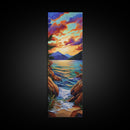 Sunset Lake, Vibrant Sky, Mountain View, Tranquil Nature Scene, Framed Canvas Print, Rustic Cabin Wall Art, Peaceful Decor