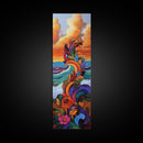 Wave Leaves, Sunset, Canvas Print, Abstract Ocean Wall Art, Bright Boho Decor, Living Room Seascape, Coastal Nature Painting
