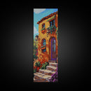 Villa Mediterranean, Doorway Autumn, Framed Canvas Print, Warm Tuscany house painting, rustic wall art, kitchen or entryway decor