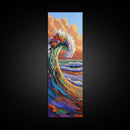 Wave Flowers, Ocean Motion, Canvas Print, Vibrant seascape wall art, tropical wave painting, boho coastal living room decor, sunset surf vibe