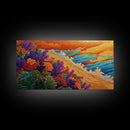 Beach Flowers, Sunset, Coastal Decor Canvas Print, Colorful Ocean Landscape, Tropical Boho Art, Living Room Beach Wall Art