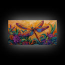 Dragonfly Garden, Sunset, Colorful Nature Canvas Print, Vibrant Insect Wall Decor, Boho Art Bedroom Accent, Summer Style
