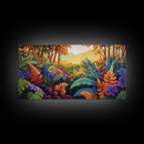 Jungle, Colorful, Leaves, Bold tropical jungle scene with vibrant foliage and golden sunlight, Canvas Print, boho bedroom wall art