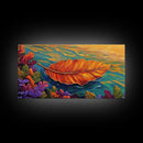 Leaf, Autumn, Floating, Nature, Framed Canvas Print, Fall themed leaf painting, cozy seasonal decor, rustic kitchen wall art
