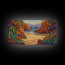 Cove Palms, Beach, Framed Canvas Print, Secluded tropical beach scene, Bedroom Wall Art, boho paradise vibes, coastal summer escape