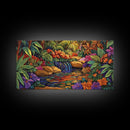 Jungle Waterfall, Floral, Vivid, Canvas Print, Botanical Wall Art, Tropical Home Decor, Boho Jungle Artwork, Bathroom Accent Piece