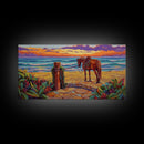 Horse Beach, Sunset, Western, Framed Canvas Print, Cowboy Art, Coastal Wall Decor, Rustic Boho Style, Entryway Statement Piece