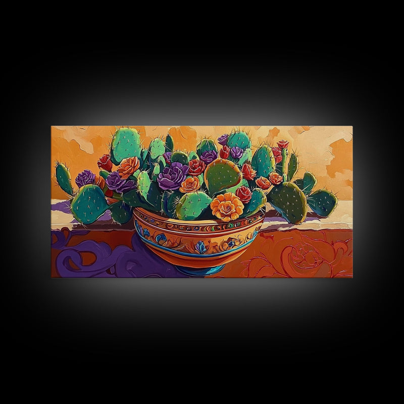 cactus and succulent painting Cactus, Succulent, Pottery, Flowers, Canvas Print southwestern kitchen wall art, vibrant decor, colorful succulent painting