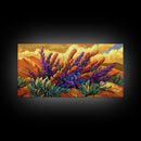 Lavender Bloom, Desert, Hillside, Framed Canvas Print Vibrant floral wall art, southwest boho style, Autumn art, hallway decor