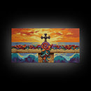 Cross Sunset, Flowers, Spiritual, Coastal Cross Sunset Framed Canvas Print, Christian Wall Art, Floral Beach Decor, Living Room Art