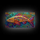 Colorful Fish, Wall, Art, Framed Canvas Print, Boho ocean wall decor, coastal bathroom wall art, whimsical undersea painting kitchen